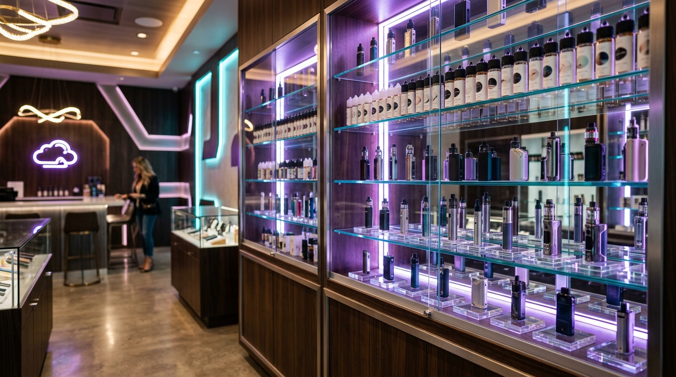 Vape display racks at Supreme Smoke & Vape Houston TX